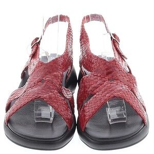 FLY London Scarlet Red Leather Snakeskin Strappy Wedge Sandals NWT Size 40